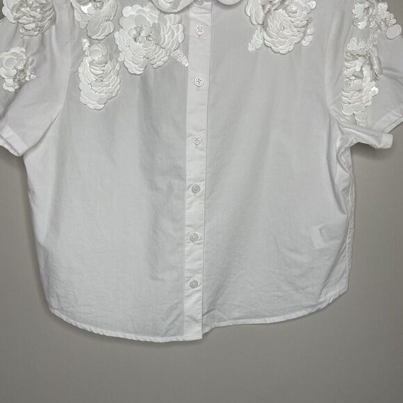J.CREW Collection Top Women 4 Floral Appliques Button Up NEW Cropped White CC241 - Picture 8 of 16